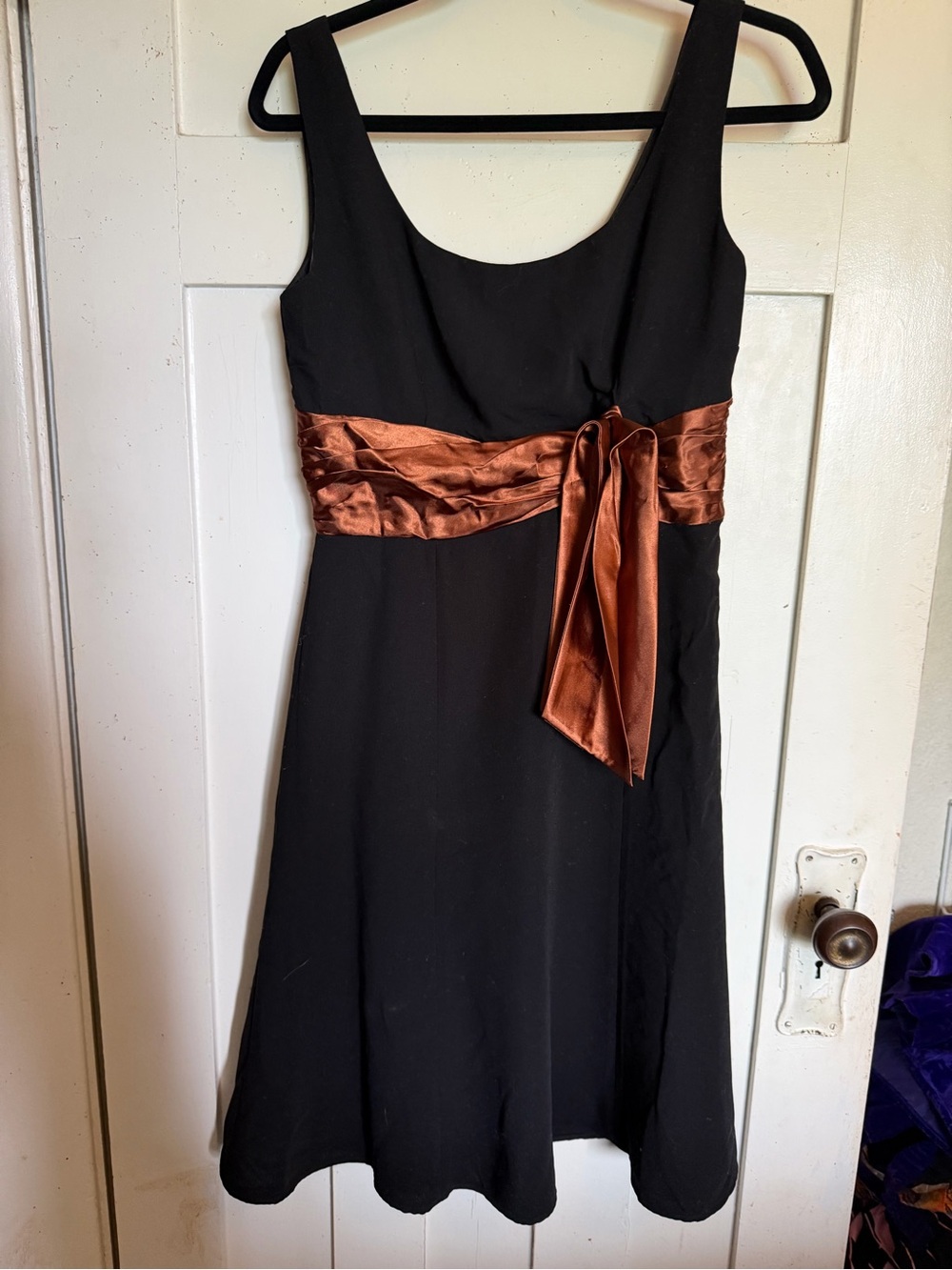 Jessica Howard Black Midi Dress with Copper Sash
